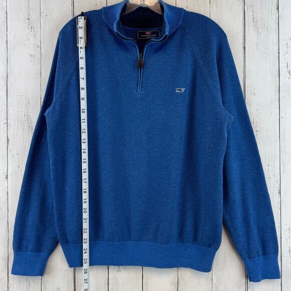 Vineyard Vines Navy Blue Stripe 100% Cotton Quarter-Zip Pullover Size Medium - Picture 12 of 13